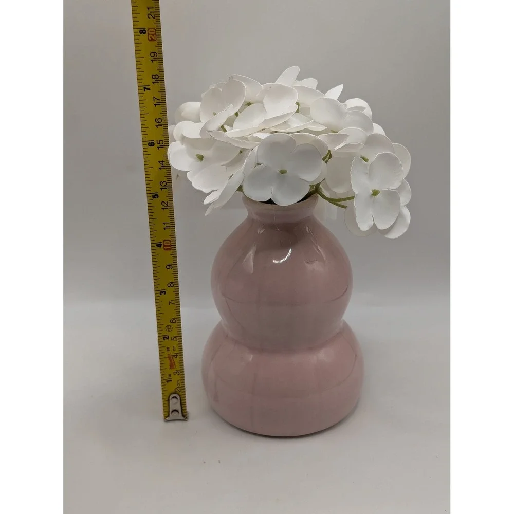 Design International Pink Ceramic Gourd Vase White Artificial Flowers‎ DIG48470